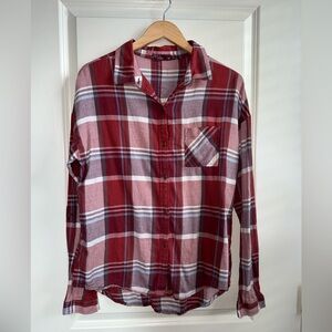 PrAna Red White Blue Women’s 100% Organic Cotton Flannel Size Medium EUC